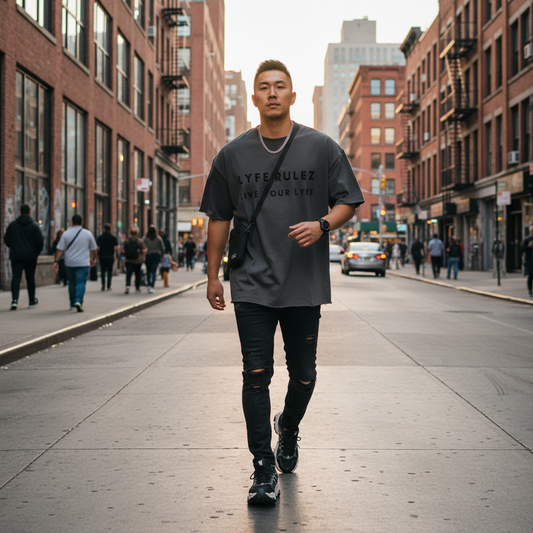 LYFE RULEZ Boxy Half-Sleeve Raw-Edge T-Shirt